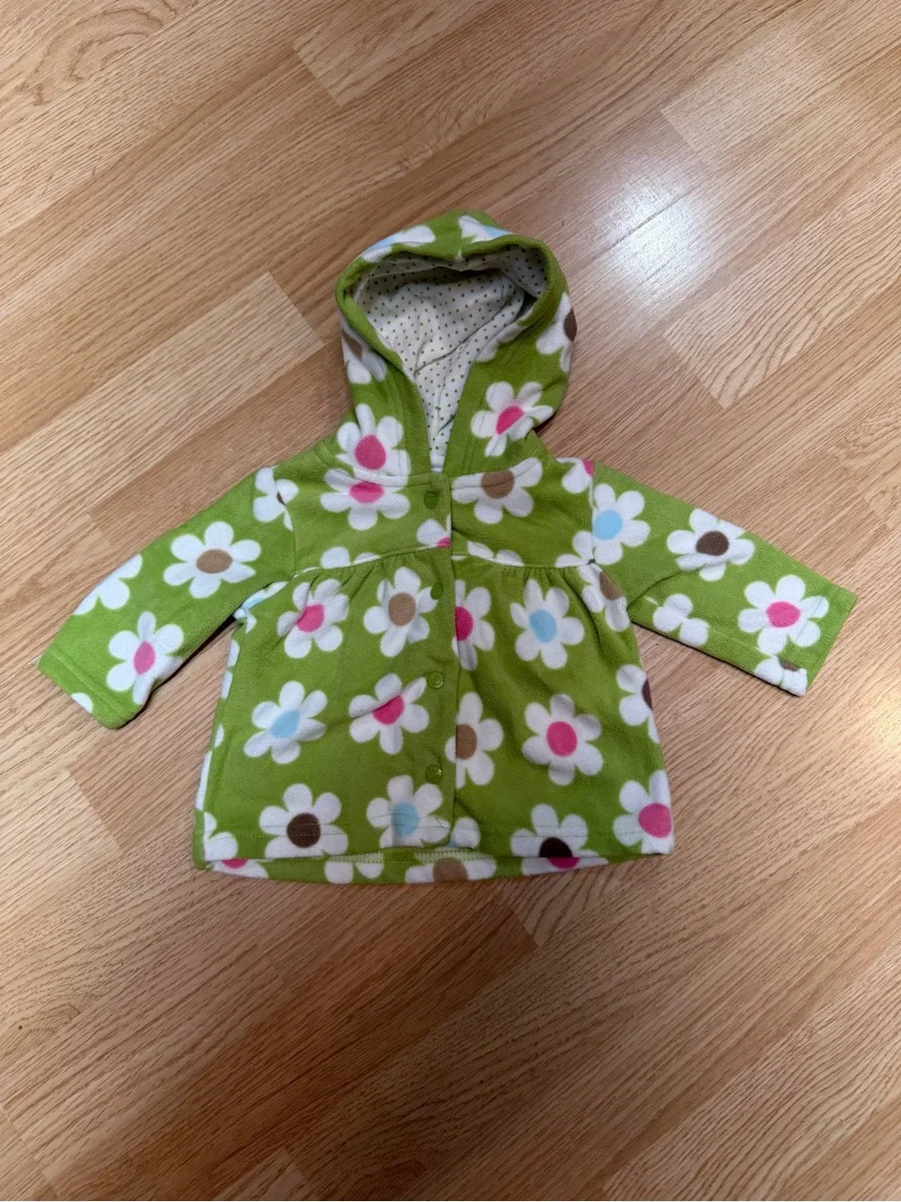Carter’s 3M Green Daisy Floral Hooded Fleece Jacket Snap Front Baby Girls Coat